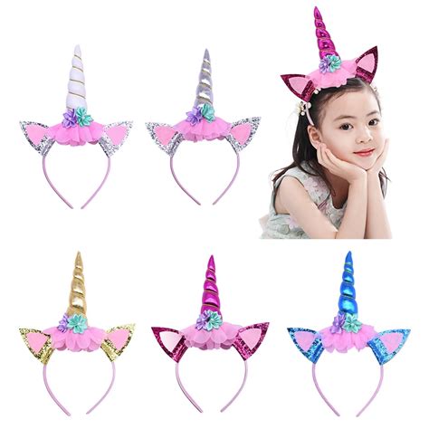 1pc Lovely Unicorn Headband Baby Girls Birthday Party Favors Colorful