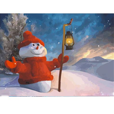 Paint By Numbers Kit Christmas Snowman Oil Painting Diy Paint Etsy