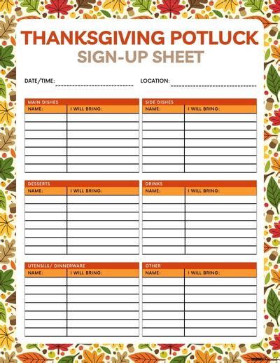 7 Free Printable Thanksgiving Potluck Sign Up Sheets