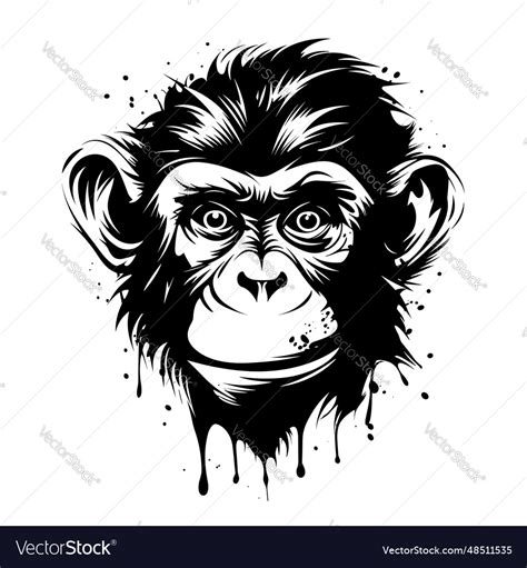 A Black And White Portrait Of Chimpanzee Head Vector Image