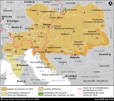 La carte de l'autriche montre frontières politiques, les villes et les etats. Carte de l'Empire d'Autriche en 1815 | Historical maps ...