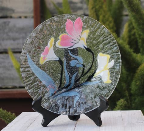 Vintage Sydenstricker Pressed Glass Plate Handmade Art Glass Floral Plate Fused Glass