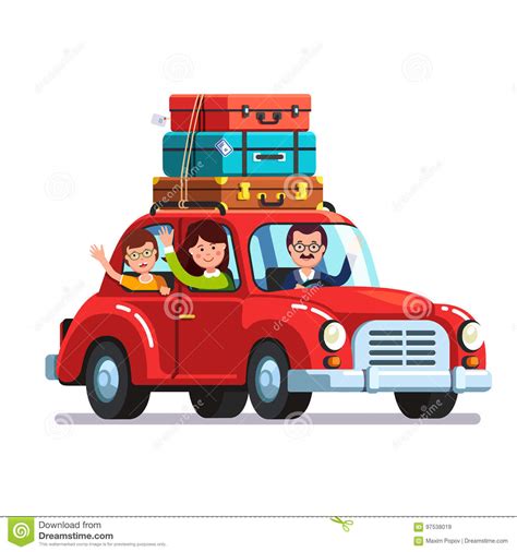 旅行乘有行李的汽车的家庭在屋顶请求 向量例证 插画 包括有 背包 孩子 人们 系列 例证 道路 97538019