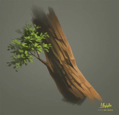A Painting Of A Tree With Green Leaves