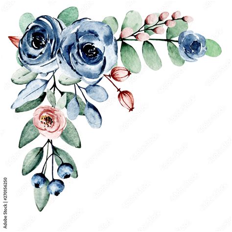 Watercolor Indigo Flowers Roses Floral Clip Art Perfectly For