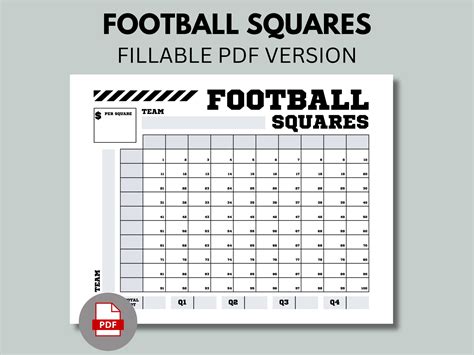 Fillable Football Squares With 100 Squares Numbered And No Number