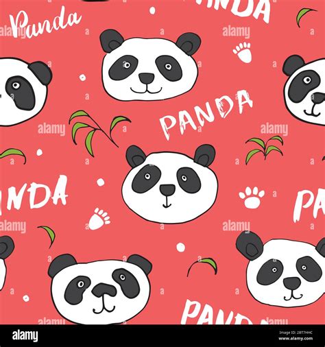 Cute Panda Bear Seamless Pattern Cute Animals Doodle Hand Drawn