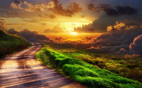 Country Road At A Beautiful Sunset Hd Wallpaper