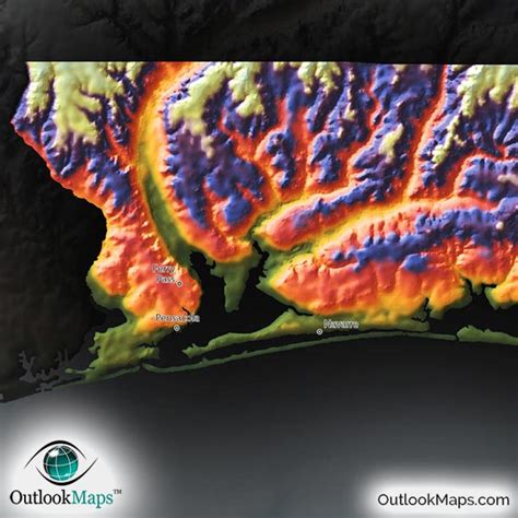 Florida Topography Map Colorful Natural Physical Landscape