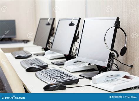 Computers With Headphones On Desk Stock Photo Image Of Head Indoor