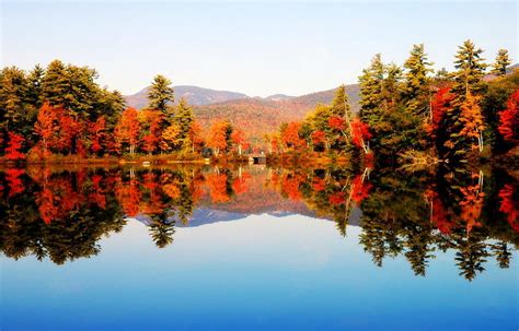 New Hampshire Lake Red Colorful Fall Shore Autumn Falling Sky