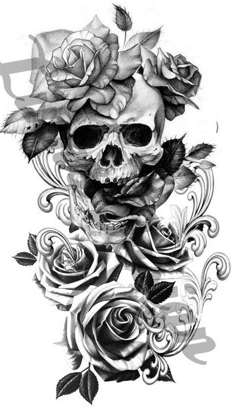 roses and skull with scroll waterslide decal for tumblers etsy skull sleeve tattoos skull