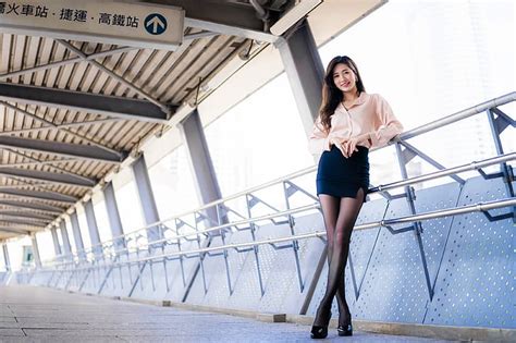 asian model women long hair dark hair blouse black skirts nylons hd wallpaper