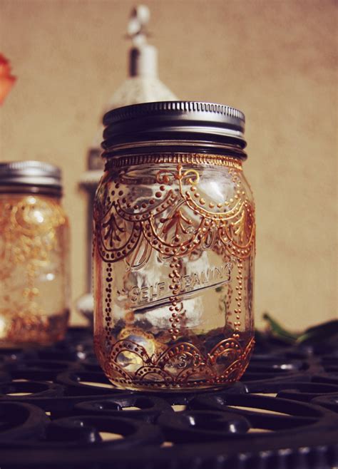 Intricate Gold Decorated Mason Jar Etsy Mason Jar Decorations