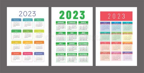 Calendar 2023 Year English Colorful Vector Horizontal Wall Or Pocket