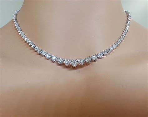 14k White Gold 3prong Riviera Diamond Necklace 851ct Graduated 16