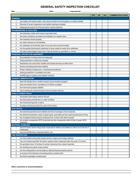 General Hse Inspection Checklist Personal Protective Equipment Gambaran