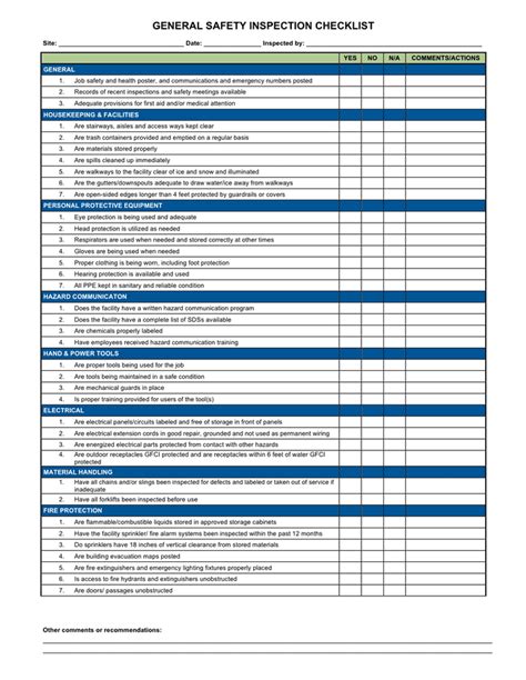 Office Safety Inspection Checklist Template