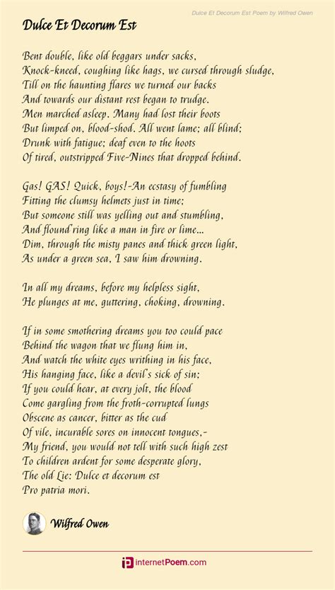 Dulce Et Decorum Est Poem By Wilfred Owen