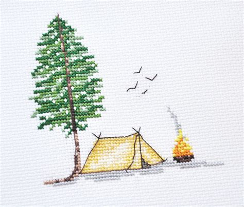 Camping Cross Stitch Pattern Tent Hiking Forest Camp Campfire Etsy