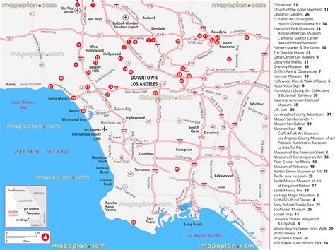 Los Angeles Map La California Location Map Showing Major Landmarks