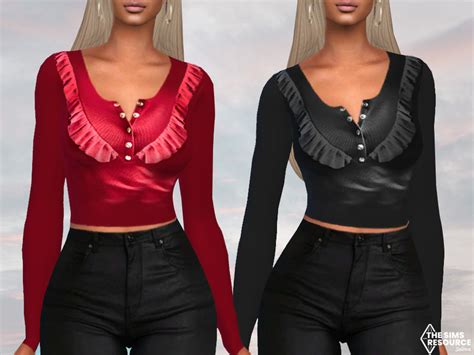 The Sims Resource Front Ruffled Long Sleeve Tops