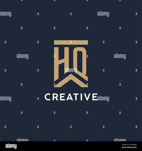 Hq Initial Monogram Logo Design In A Rectangular Style With Curved Side
