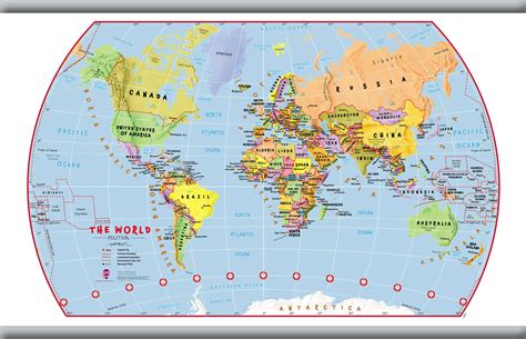 Small Primary World Wall Map Political Hanging Bars
