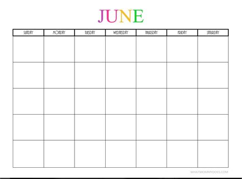 Blank Calendar June Customize And Print