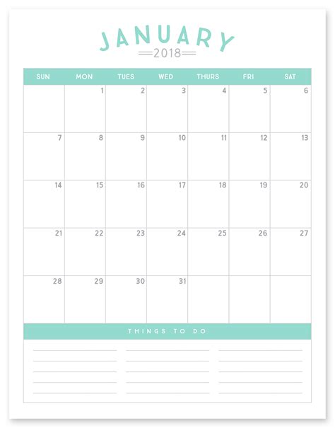 2018 Monthly Calendar Printable Pdf