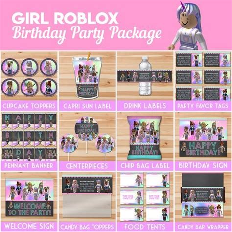 Girl Roblox Birthday Party Package Girl Roblox Party Etsy Happy