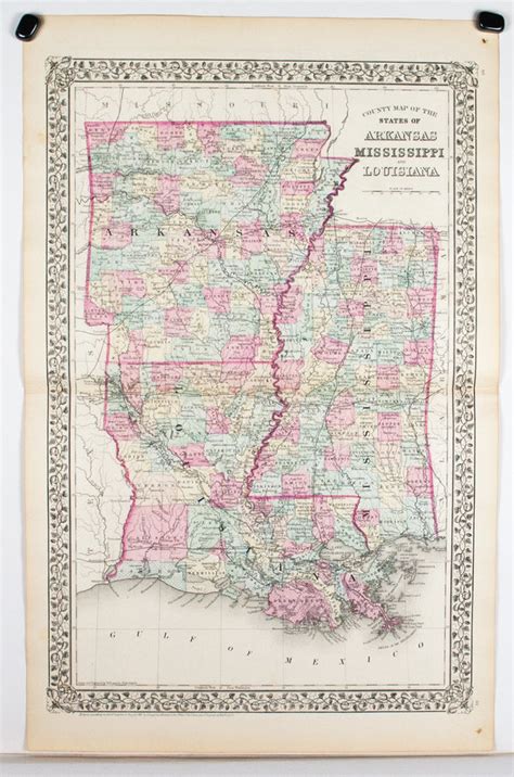1881 County Map Of The States Of Arkansas Mississippi And Louisiana