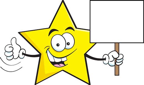 Cartoon Star Holding A Sign And Giving Thumbs Up Stock Illustration