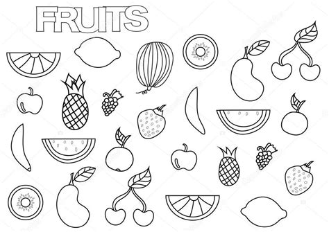 Plantillas Para Colorear Frutas Conjunto De Frutas De Dibujado A Mano