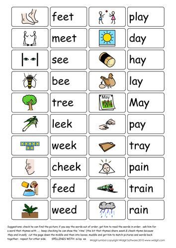 Vowel digraphs ai/ay and ee (illustrated Widgit) | Teaching Resources