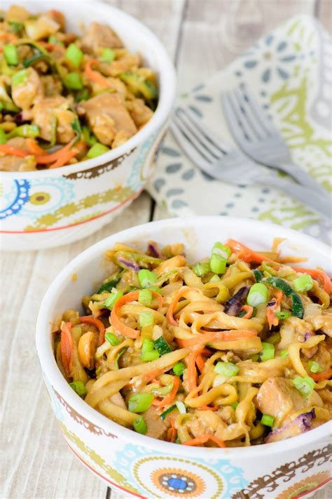 Fresh And Healthy One Skillet Thai Peanut Chicken Zoodle Bowl Made