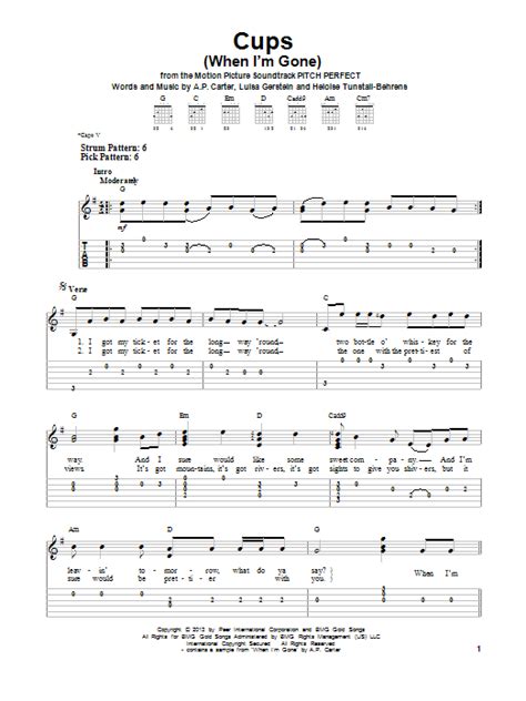 Cups When Im Gone Sheet Music By Anna Kendrick Easy Guitar Tab