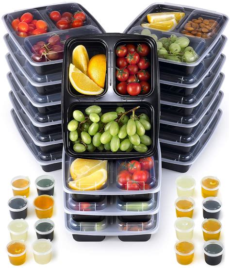 Meal Prep Container 16 Pack 950ml Black 3 Compartment Food Containers Microwave Freezer And