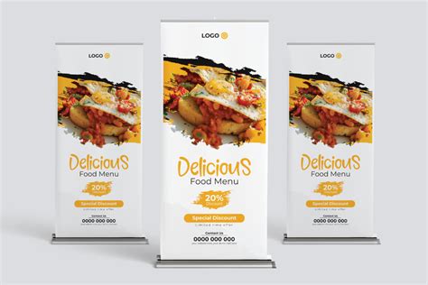 Food Restaurant Roll Up Banner Design Graphic By Tanmoytopupro