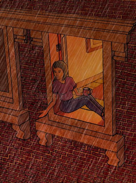 Woman Rain Window Stock Illustrations 494 Woman Rain Window Stock