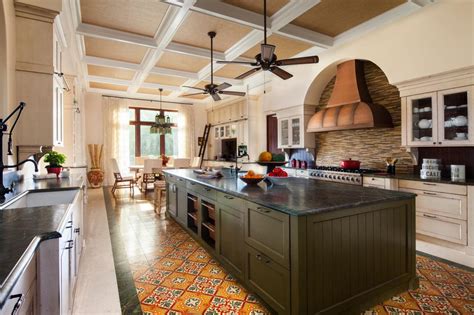 Spacious Eat In Kitchen With Coffered Ceiling And Bold Floor Tiles Hgtv