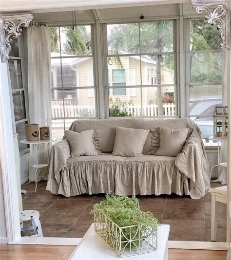 Farmhouse sofas in neutral and earth tones lead the way for a farmhouse styled home. SlipCover | Ruffled Slipcover | Sofa Cover | Sofa Scarf ...