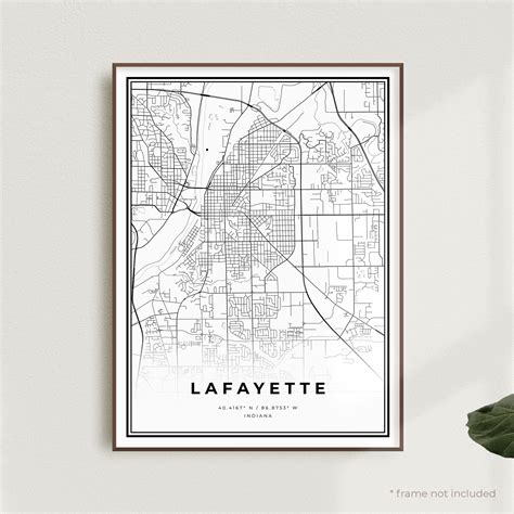 Lafayette Map Print Lafayette Street Map Poster Indiana Etsy