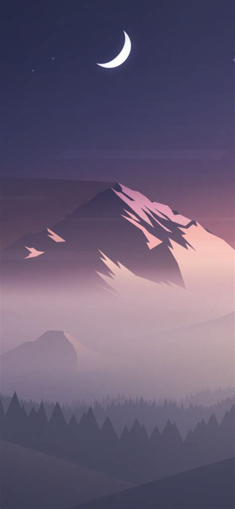 1125x2436 Resolution Mountains Moon Trees Minimal Iphone Xsiphone 10