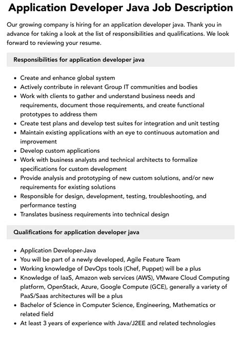 Application Developer Java Job Description Velvet Jobs