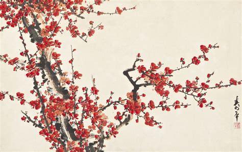 Dong Shouping 1904 1997 Traditional Chinese Cherry Blossom Painting