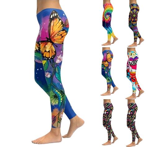 Buy Color Printed Yoga Pants Casual High Waist Sweatpants Leggings At