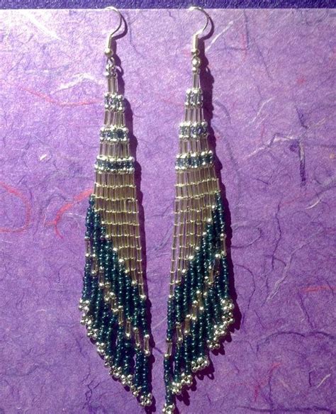 Comanche Weave Blue And Silver Beaded Earrings Etsy Etsy Earrings