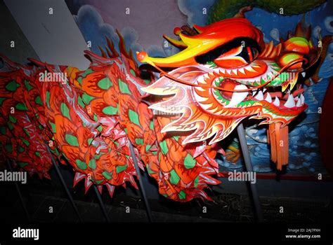A Colorful Dragon Puppet In Chinese New Year Celebration Festival Stock
