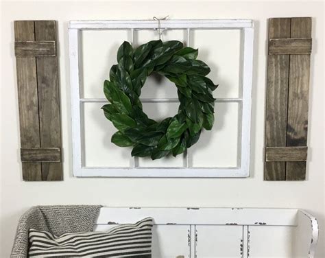 Farmhouse Window Frame With Shutters And Magnolia Wreath Etsy